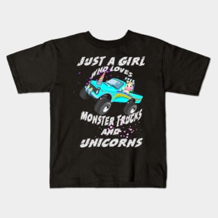 Just A Girl Who Loves Monster Trucks And Unicorns- Kids T-Shirt